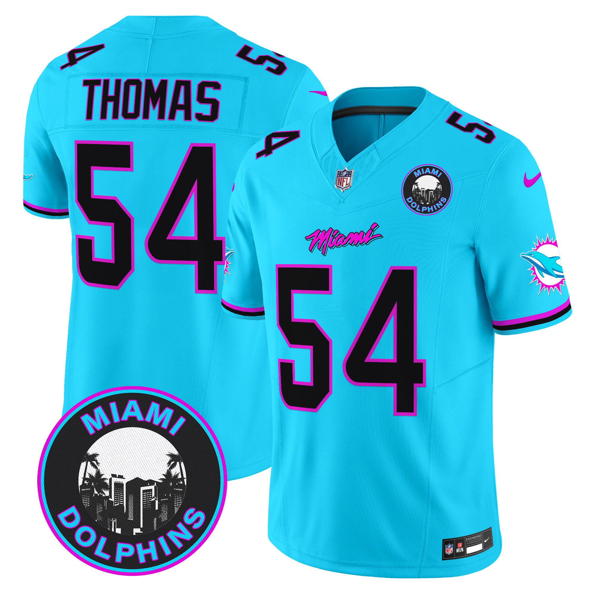 Men Miami Dolphins #54 Thomas Light Blue 2024 Nike Vapor Limited NFL Jersey style 1